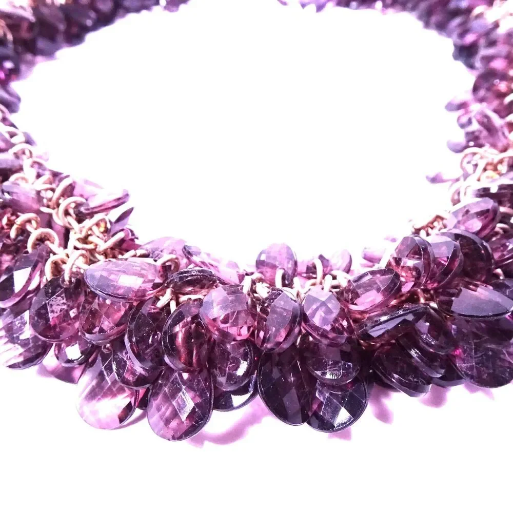 Neiman Marcus Purple Amethyst Teardrop Lucite Cluster Short Necklace NWT 398